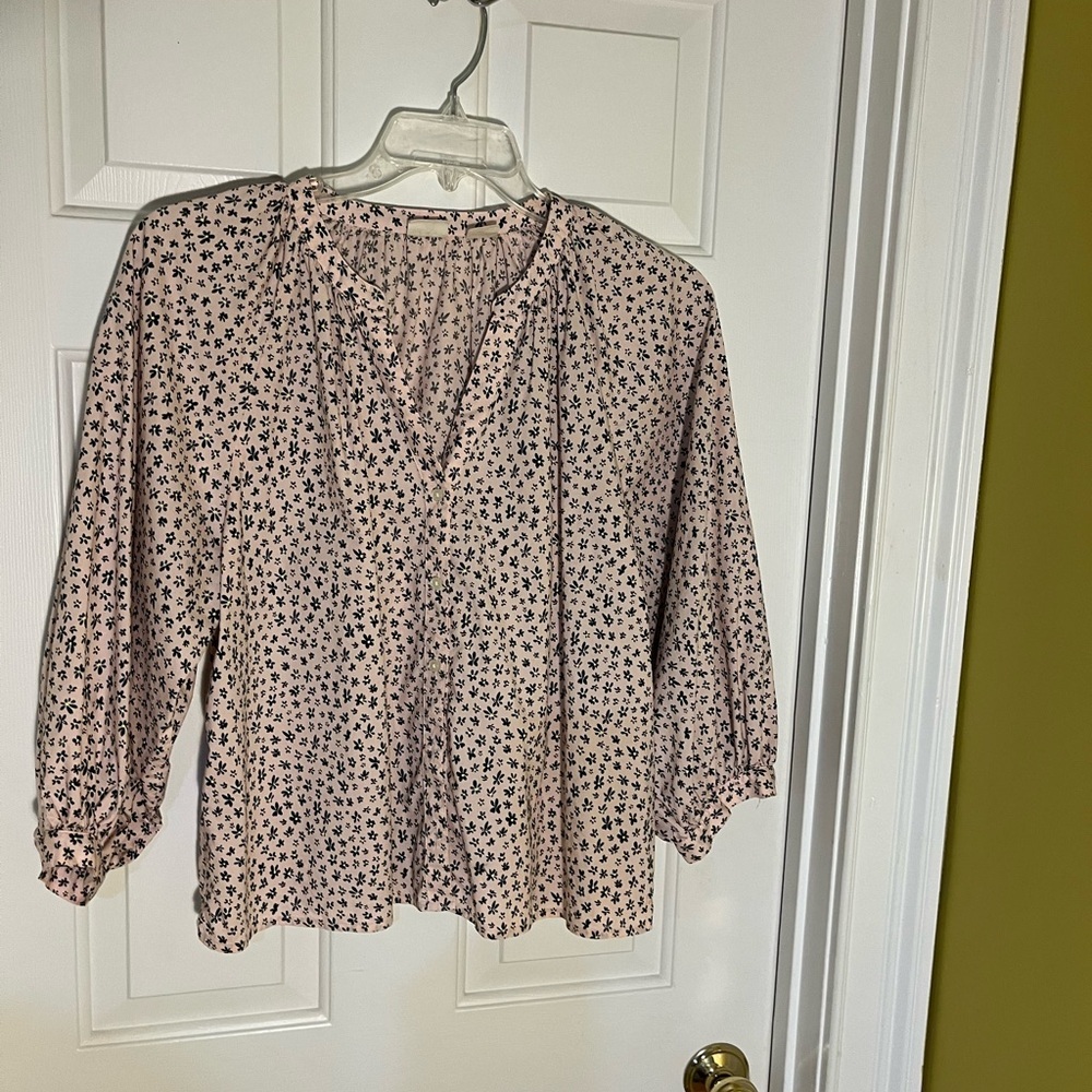 Levi's Lainey Pink Floral Relaxed Fit Women's Blouse with 3/4 Puff Sleeves Sz L